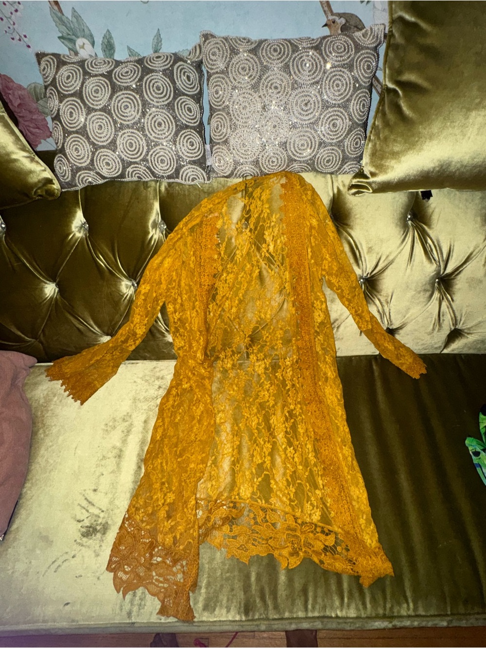 Long Lace Cover-Up in Mustard Yellow